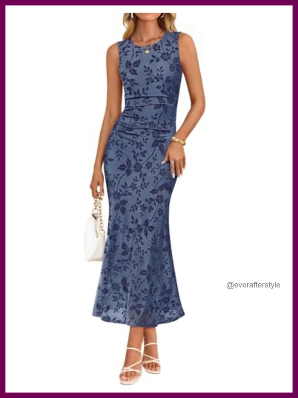 Sleeveless Floral Bodycon Maxi Dress Ruched Waist Wedding Guest